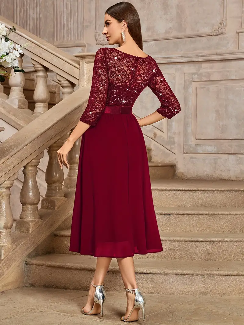 womens elegant sequined lace v neck 3 4 sleeve lace contrast - Temu Saudi Arabia womens elegant sequined lace v neck 3 4 sleeve lace contrast - Temu Saudi Arabia