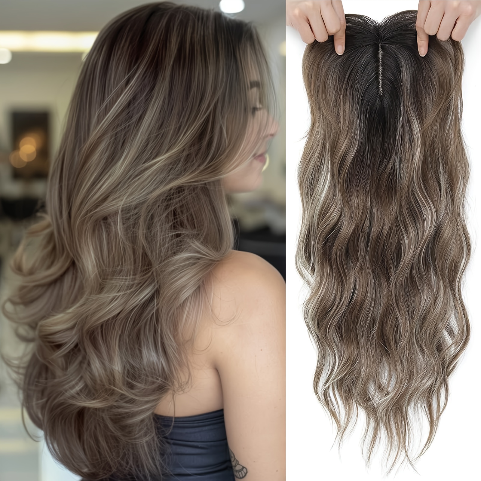 Elegant Haircut Highlight Color Long Wavy Curly Wigs With Bangs Synthetic Heat Resistant Wigs For Women 16 Inch