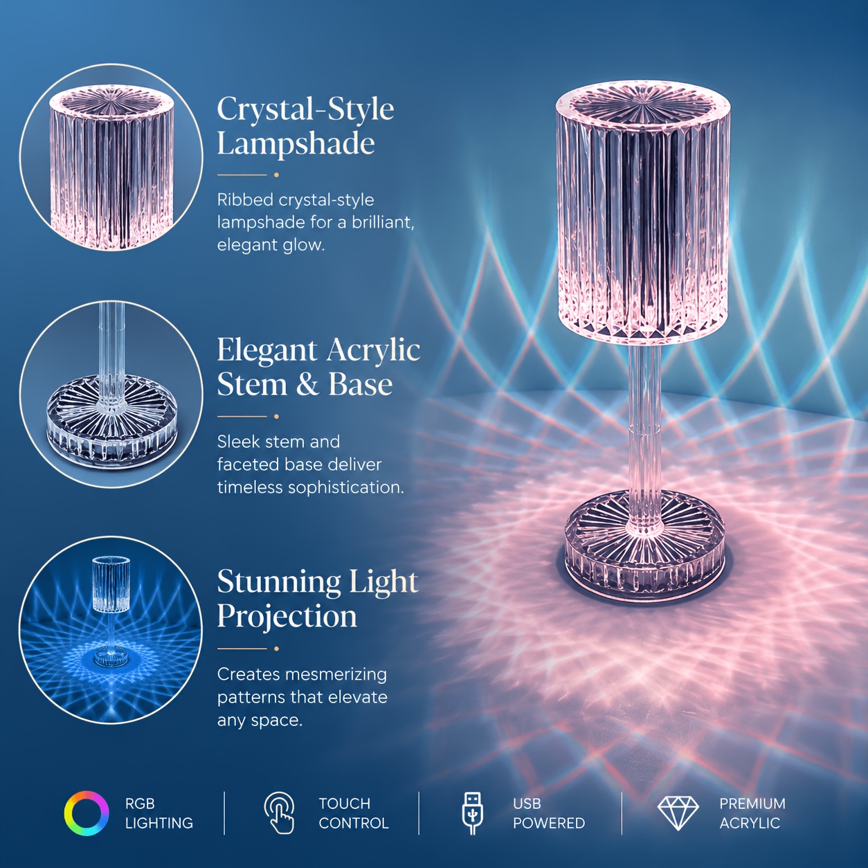 16 color rgb changing mode crystal table lamp linear ambient lighting touch control usb charging portable night light suitable for bedroom bedside tables living rooms dining rooms dressing tables game rooms and offices Product details 6