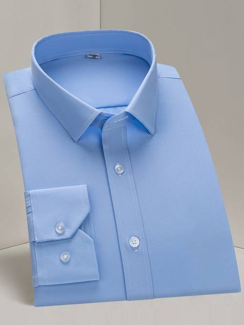 mens long sleeve solid color business dress shirt elegant collar stretch fabric regular fit single button front casual adult sizes woven