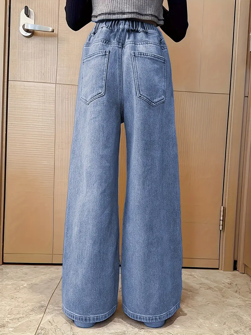 Trendy Girls Heart Patch Baggy Jeans Loose Fit Denim Pants - Temu