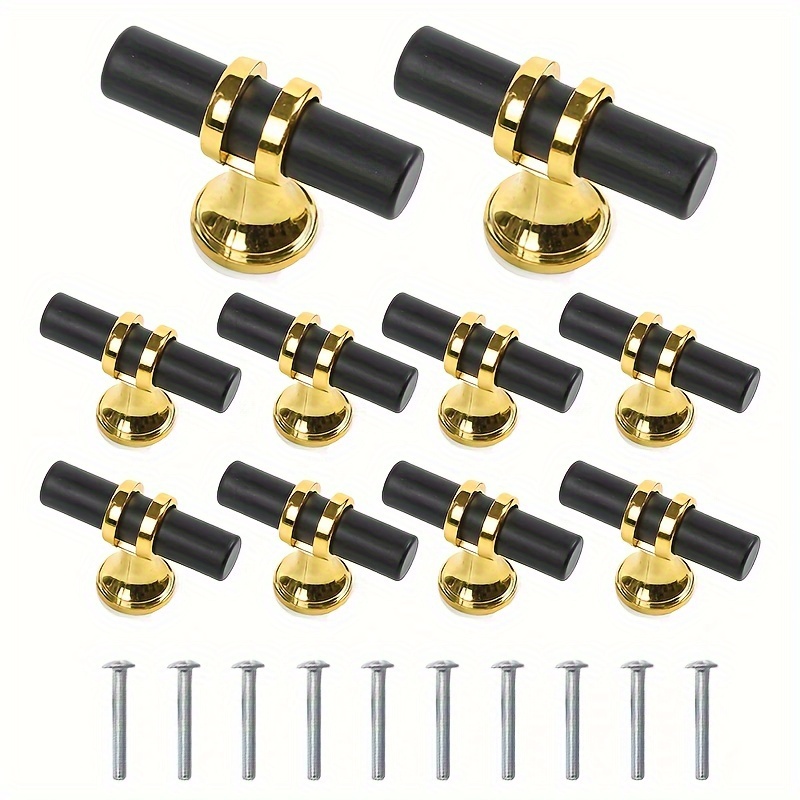 

10-piece Contemporary Black Knobs And Drawer Handles Set - Shiny Metal Cabinet Hardware For Home & Office
