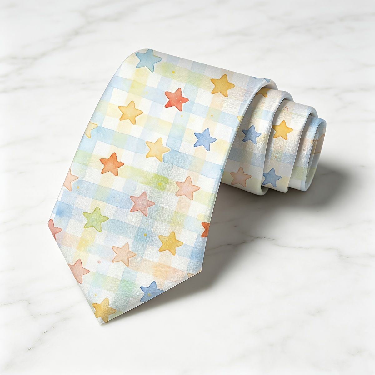 TEMU 1pc, Light-colored Star-checkered Men's Necktie, A Stylish Accessory For Weddings, Parties, And Casual Wear. Hand Washable And Machine Washable,