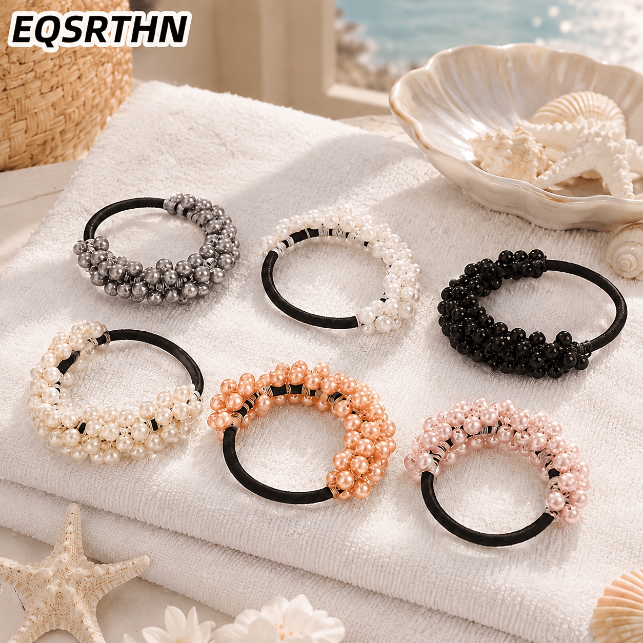 6pcs Pearl Hair Ties Elastic Hair Bands