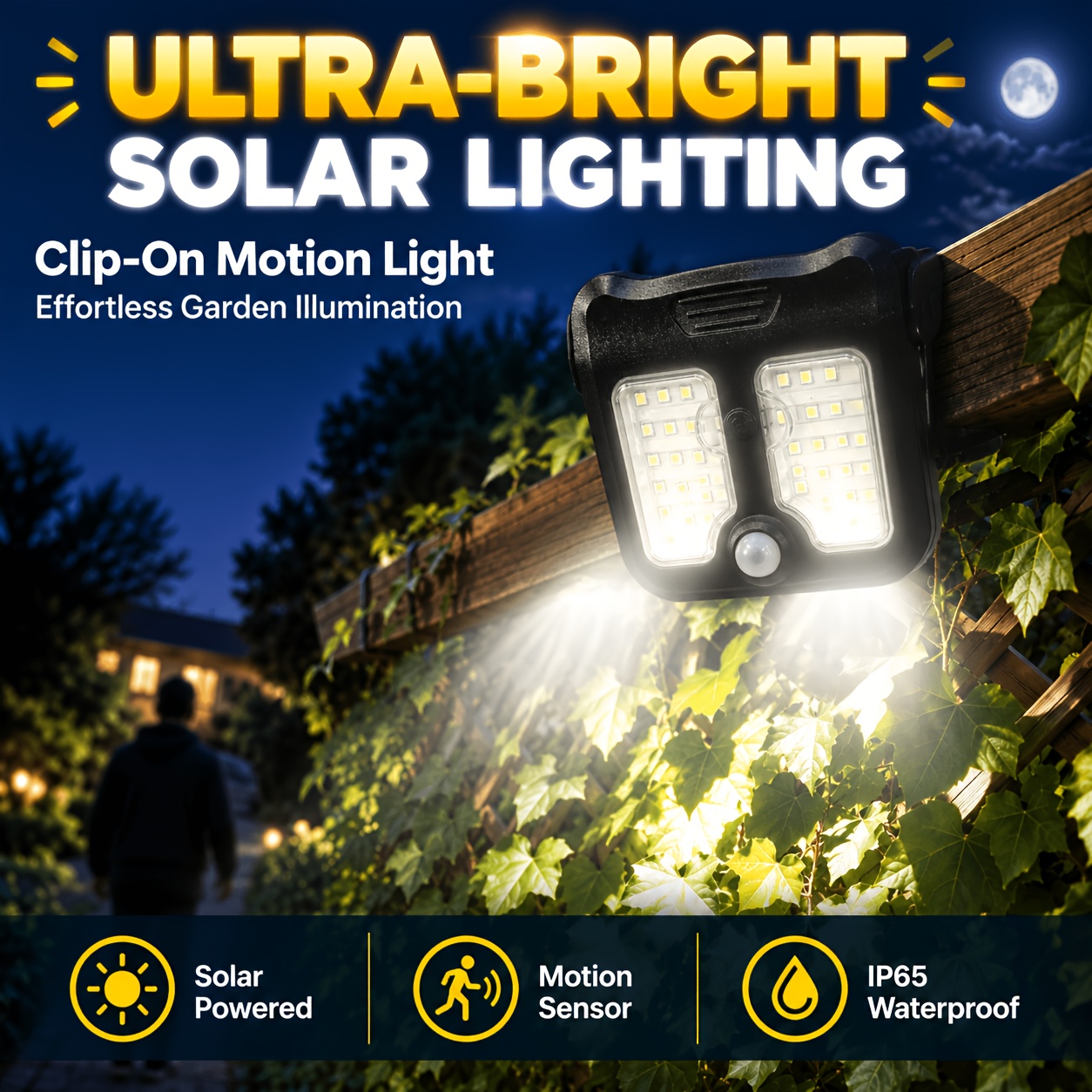 TEMU 3 Lighting Solar Light Clip-on Motion Sensor Exterior Security Sconce For Fence Gutter Deck Railing Yard Patio Porch Garage Outside Pathway
