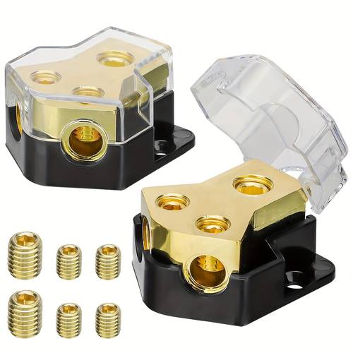 2pcs 2way block 0 2 in 4 6 8 gauge out amp ground distributor for car audio stereo amplifier splitter