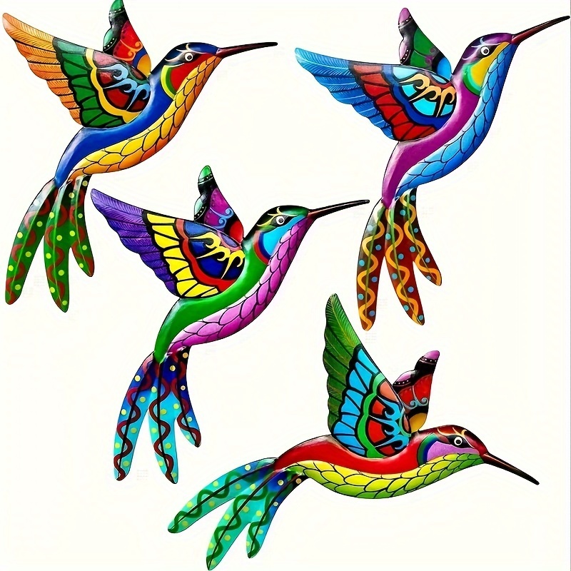 TEMU 4-piece Set Iron 3d Hummingbird Wall Art Decor, Vivid Colorful Metal Garden Ornaments For Outdoor, Patio, Home Decor, Festive Party Supplies, Versatile For Garden, Living Room, Balcony Display