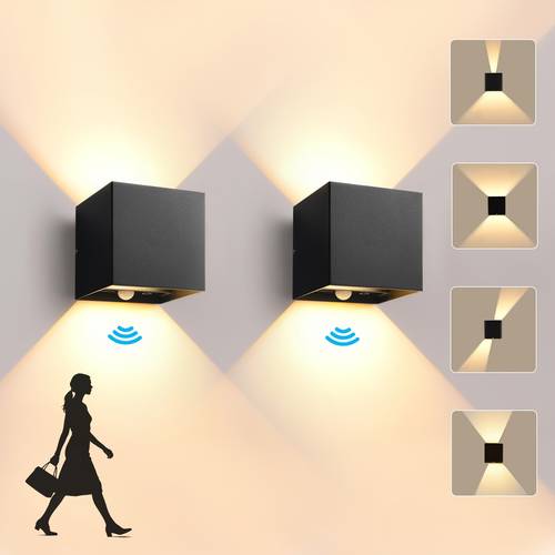 schwarz/ led wandleuchten mit bewegungssensor, 14w, 1540lm, innen/ , auf/ab, schwarzes aluminium, warmweiß 3000k, leuchte mit touch-steuerung, einstellbarer strahlwinkel