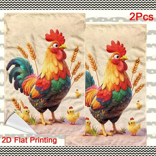 cleaning cloth 2pcs kitchen towel rooster kitchen towel cleaning cloth dish towel kitchen hand towel camping scene hand towel gift bathroom decoration ideal gift dish towel