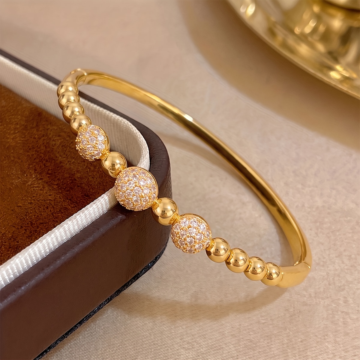3pc 18K Gold Plated Exquisite Sparkling Bangle Set, Stackable