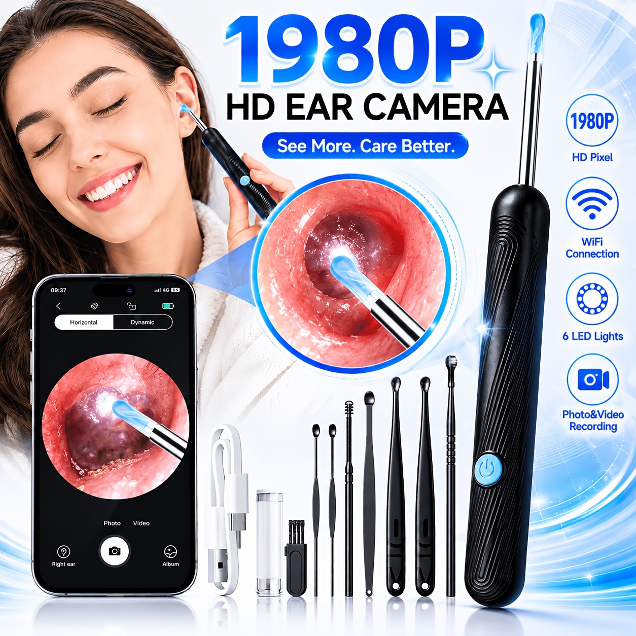 ear wax cleaning tool with camera and lighting 1080p high definition video   with multiple additions usb charging real time inspection compatible with smartphones ear wax cleaning portable device