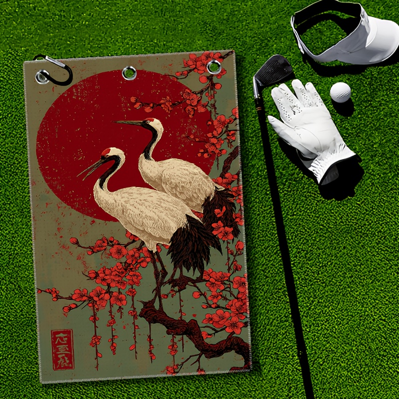 golf bag towel crane and plum   sun pattern premium pink golf towel with carabiner cute womens golf gift for birthday or christmas
