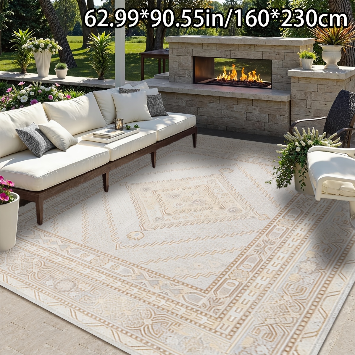Outdoor Rugs Light Beige Geometric Carpet Pattern Outdoor All-Match Decorative Style, Paired with Various Outdoor Decorations, Can Be Used As Terrace Carpet, Courtyard Rest Mat, Entrance Door Mat, Balcony Leisure Mat