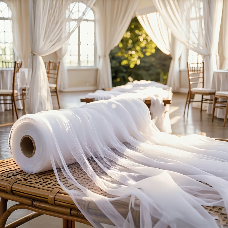 TEMU 1 Roll 91m Multi-specification Romantic Festive Mesh Tulle Fabric, Semi-transparent And Cuttable [], Suitable For Wedding Arch Decoration, Party