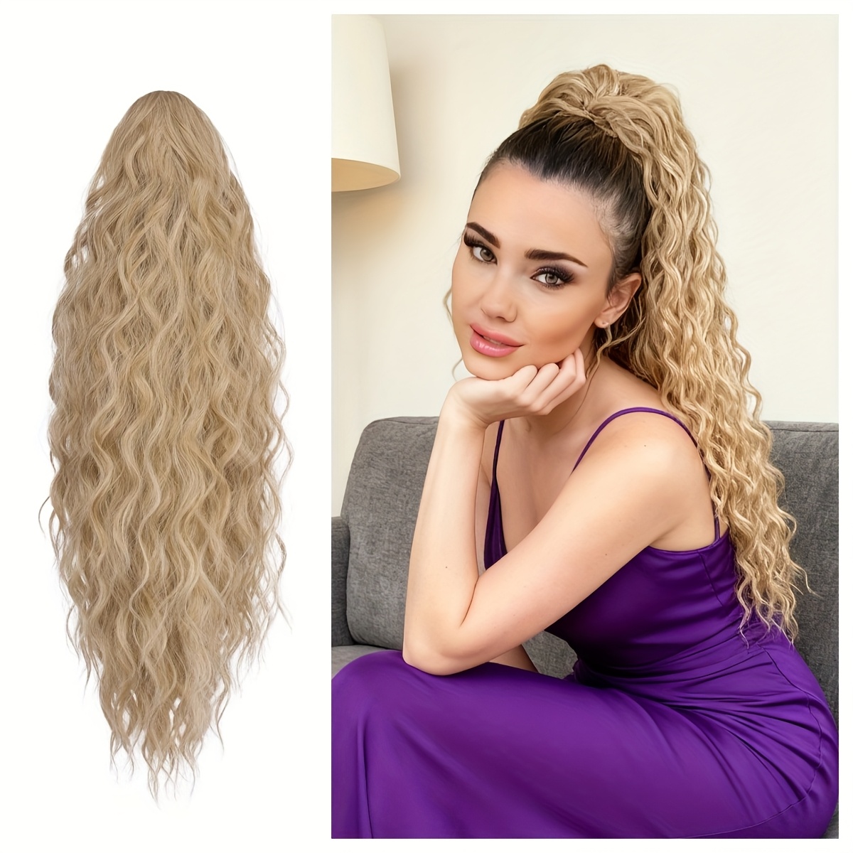 28inch Long Wavy Curly Synthetic Braid Hair Extension Ponytail With Claw Clip | Elegant Hair Ornament For Women, Suitable For Halloween, Christmas, And Daily Wear