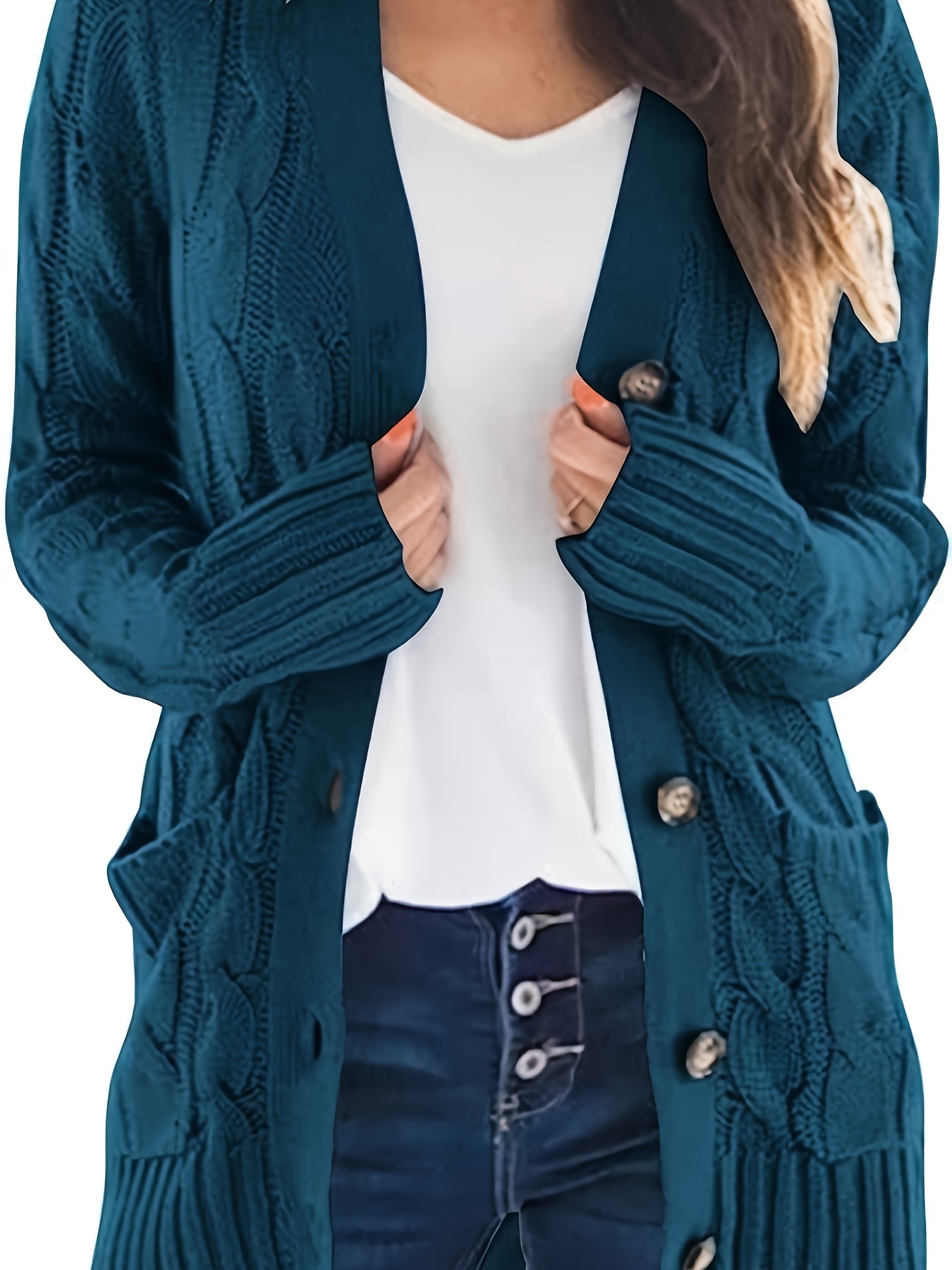 Plus Size Button Front Cardigans Casual V Neck Temu United Kingdom