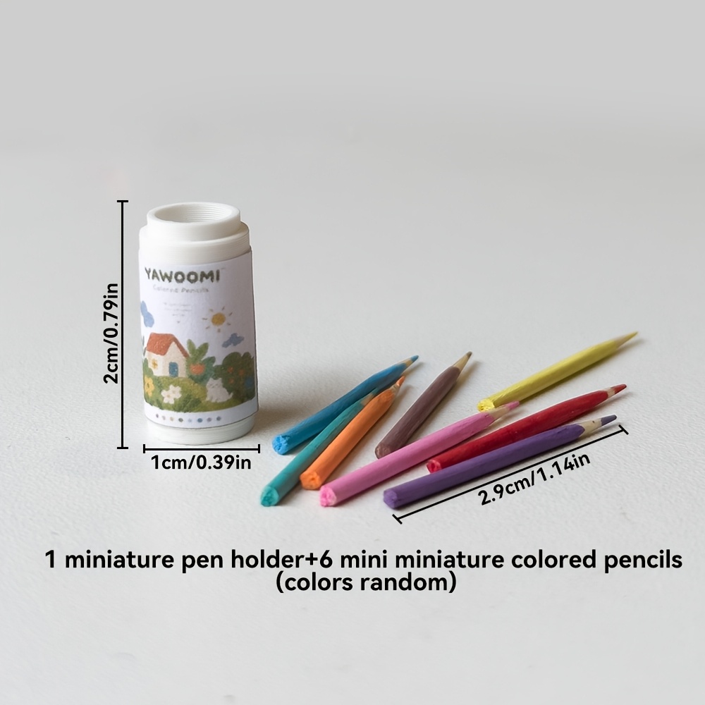 TEMU Miniature Simulated Colored Pencils With Pen Holder, Includes 1 Miniature Pen Holder And 6pcs Of Colored Miniature Simulated Colored Pencils,