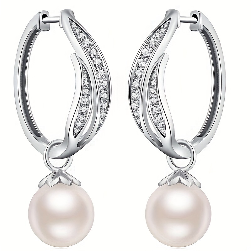 Image of 1 Pair Elegant Temperament Inlay Zirconia Shell Pearl Pendant Earrings For Women Parties Wearing Earrings Exquisite Gifts