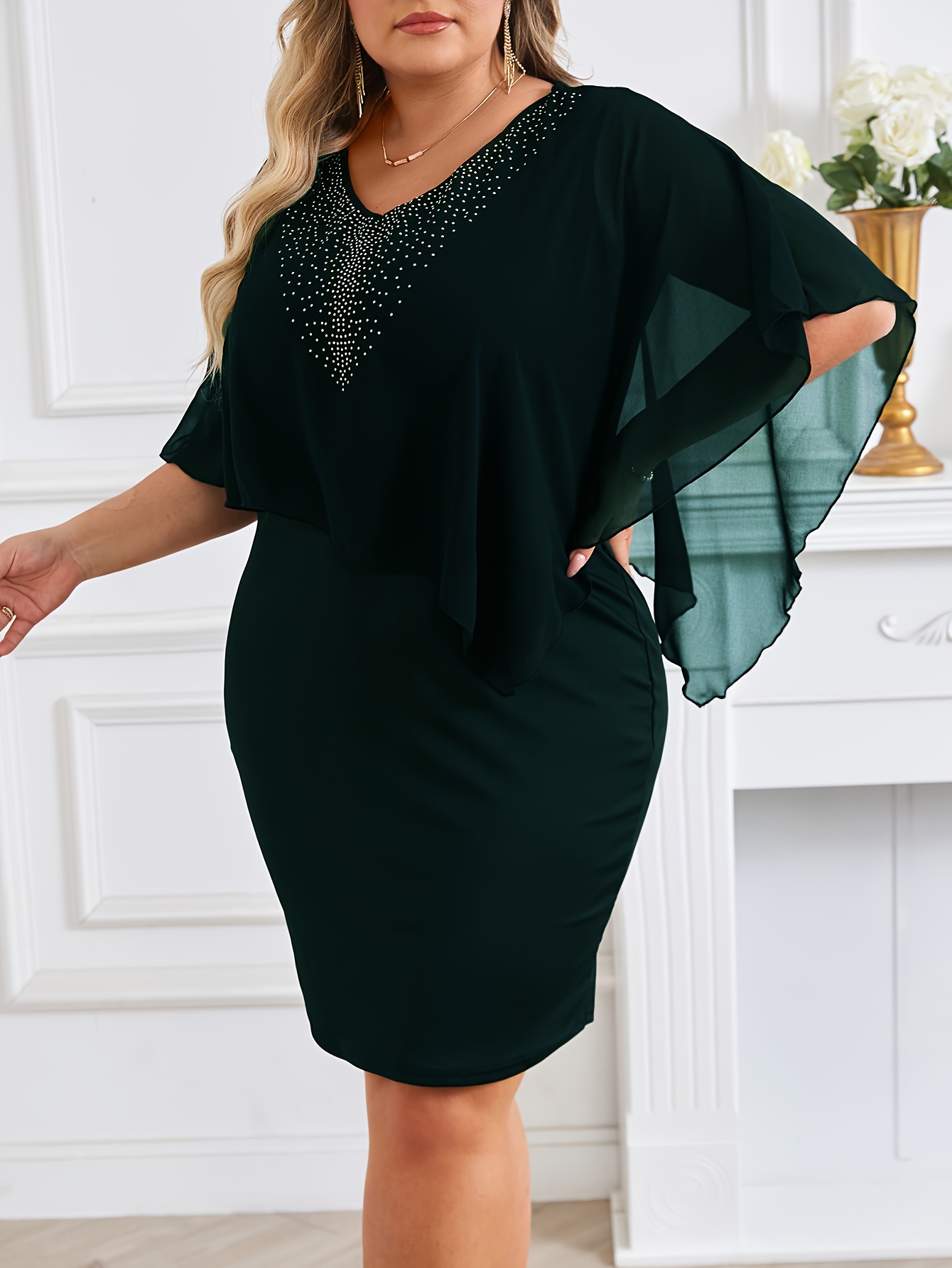 plus size western formal dress for female plus size style v neck YGroup_amorapolkadotmaxidress