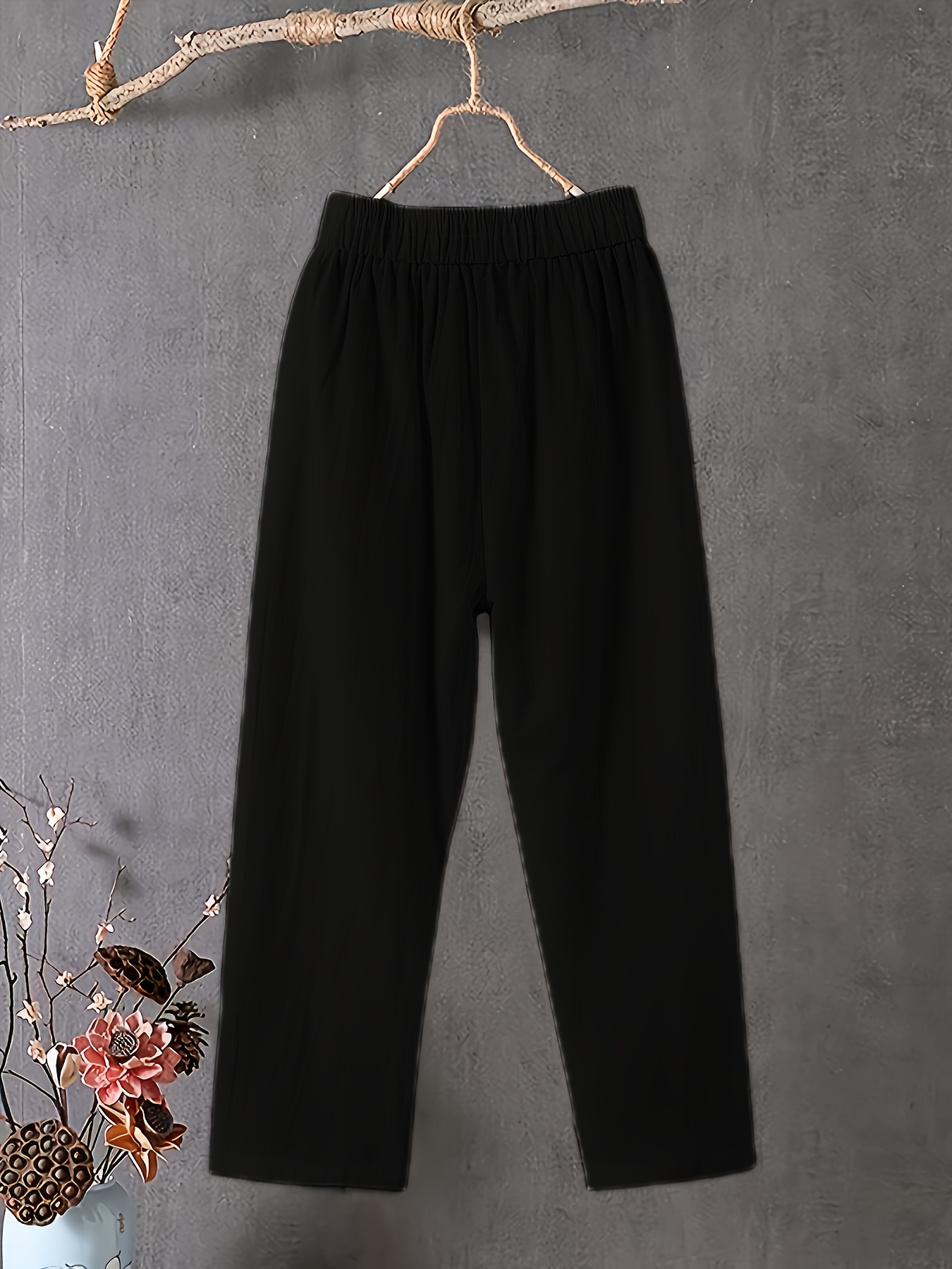 Women's Plus Size Lightweight Straight-Leg Pants - Casual White Harem Style, Elastic Waistband, Polyester, Machine Washable for Spring/Summer/Fall