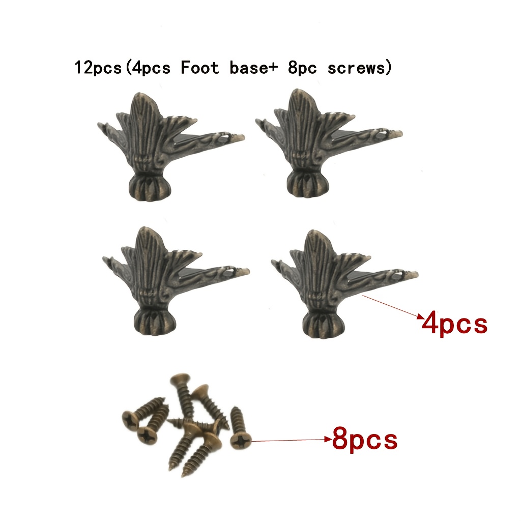 TEMU 12pcs (4pcs Protectors And 8pcs Screws) - Wooden Jewelry Box, Storage Box And Furniture Floral Decorative Pads - Durable Hardware Brackets
