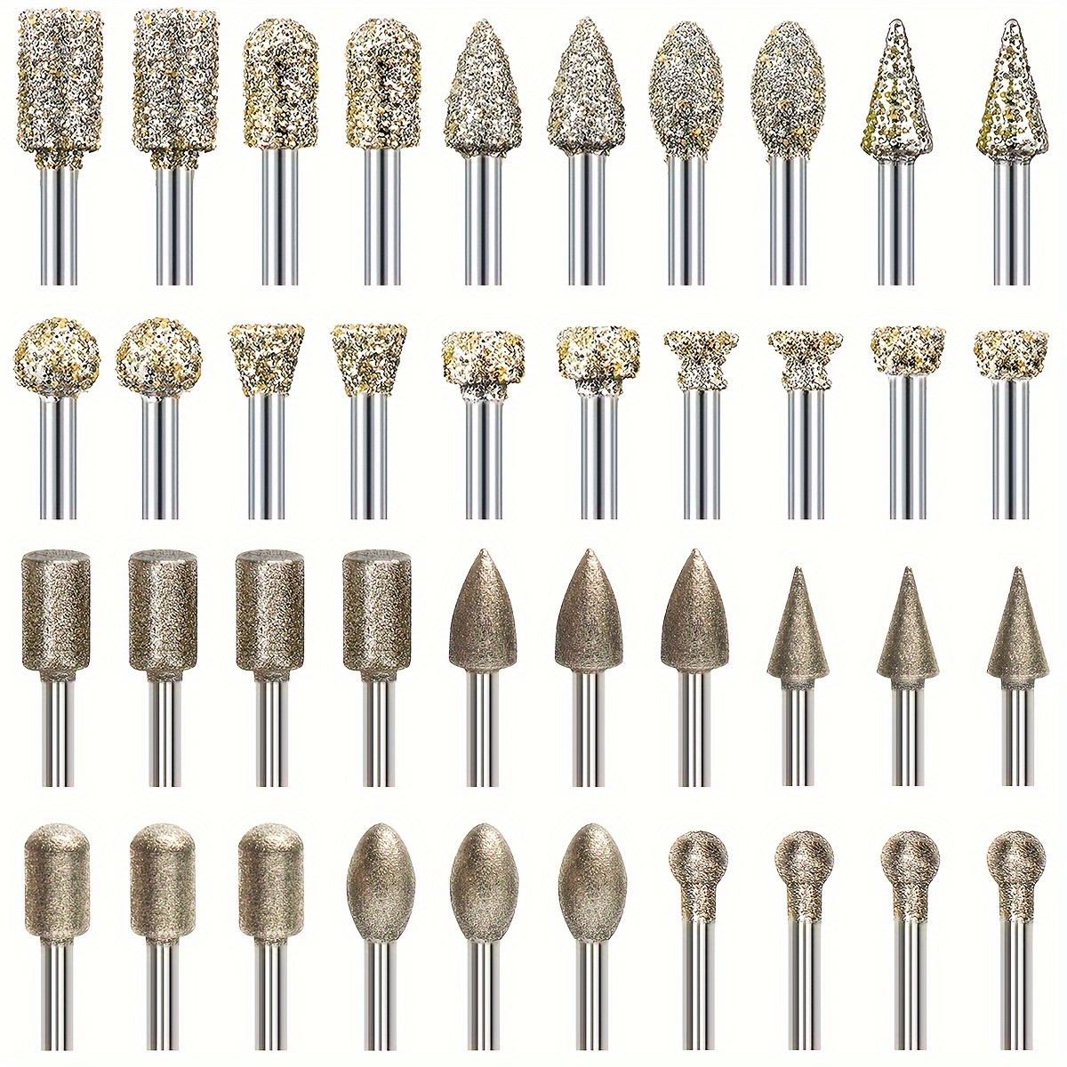 

40pcs Diamond Burr Bit Set, 60 And 120 20pcs Each, Tool Accessories Stone Set 1/8 Shank For Stone , , Polishing, Engraving, Sanding