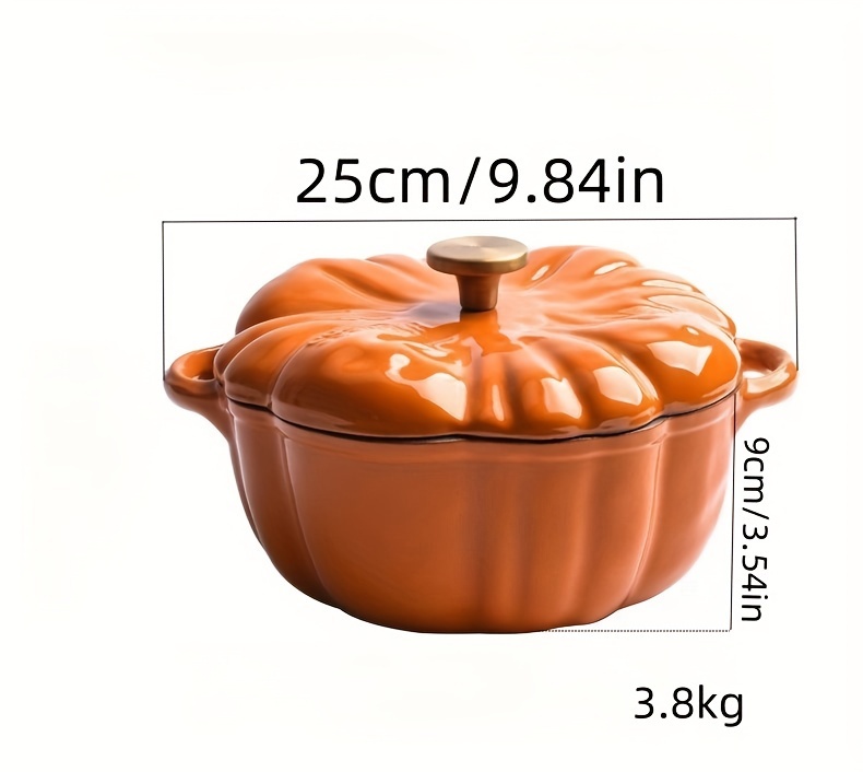 enamel dutch oven pumpkin shaped   multifunctional enamel cookware non stick finish induction compatible no power supply needed details 2