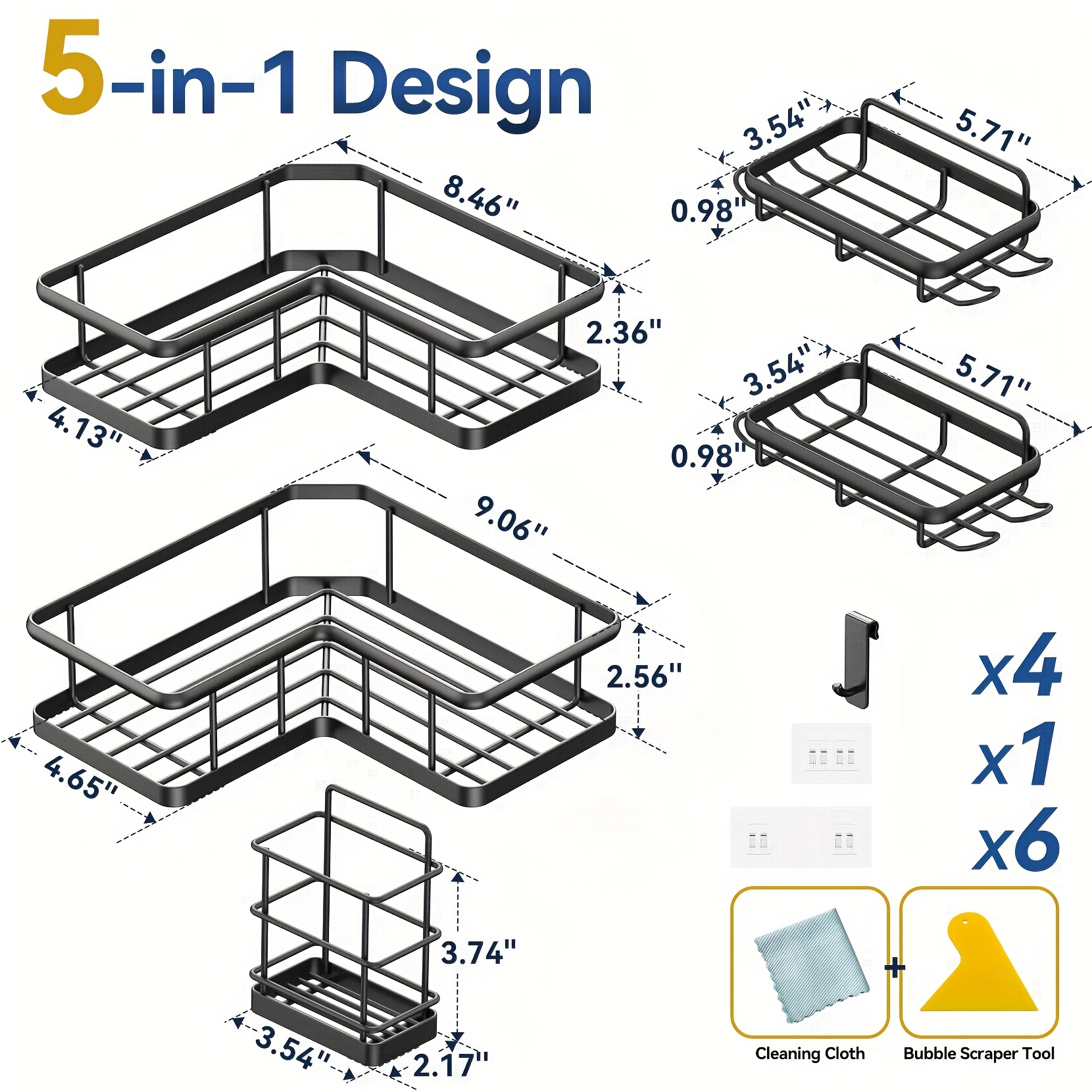 corner shower caddy organizer 5 pack self     bath shelves with soap holder 4 hooks large capacity shower storage rack for bathroom organization details 6
