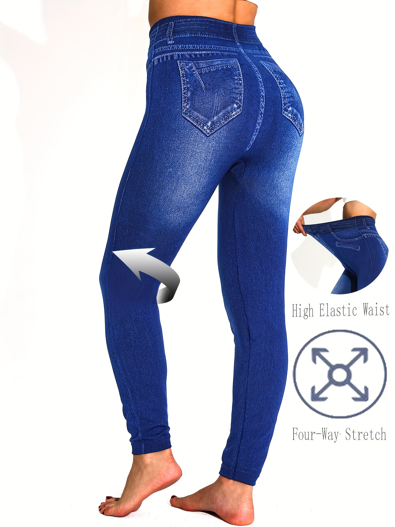 solid color high waist imitating denim leggings comfortable high   leggings women tights soft   fit cropped easy trousers casual pant breathable pants daily wear