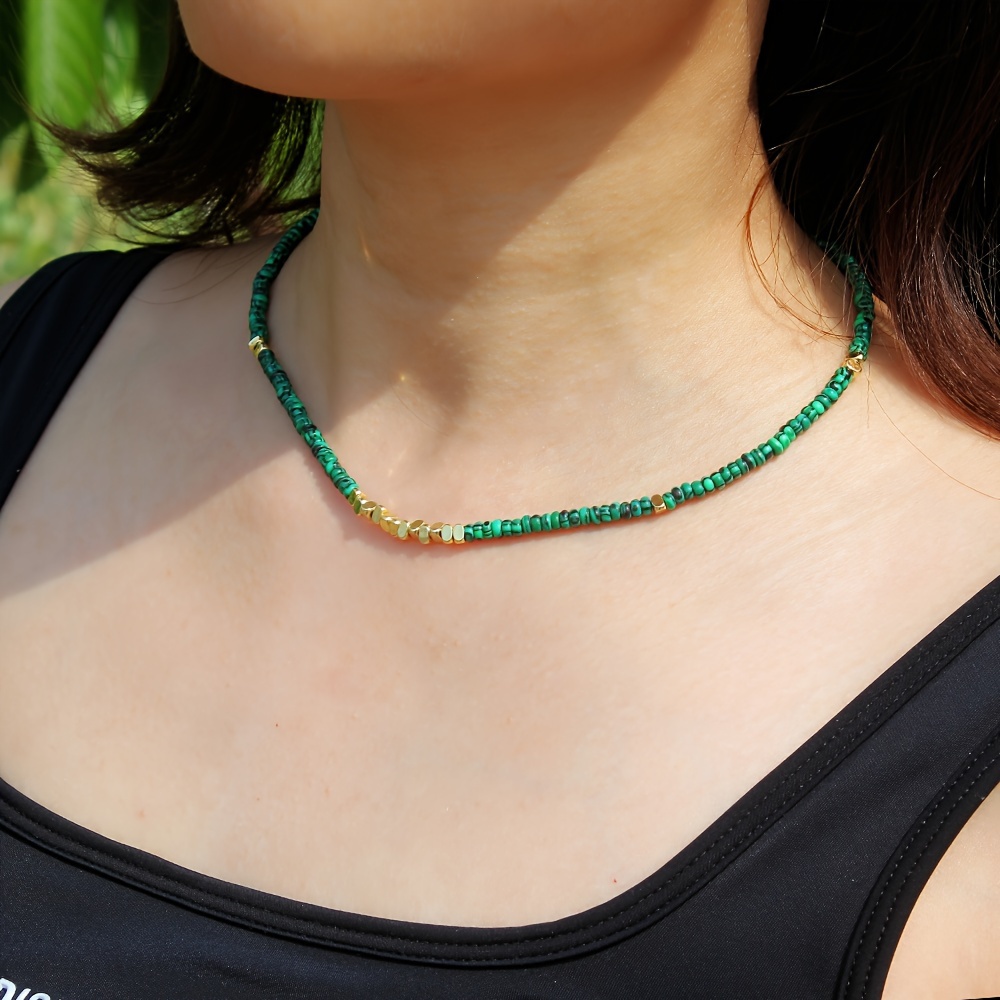 Boho Malachite Necklace with Natural Stone Beads