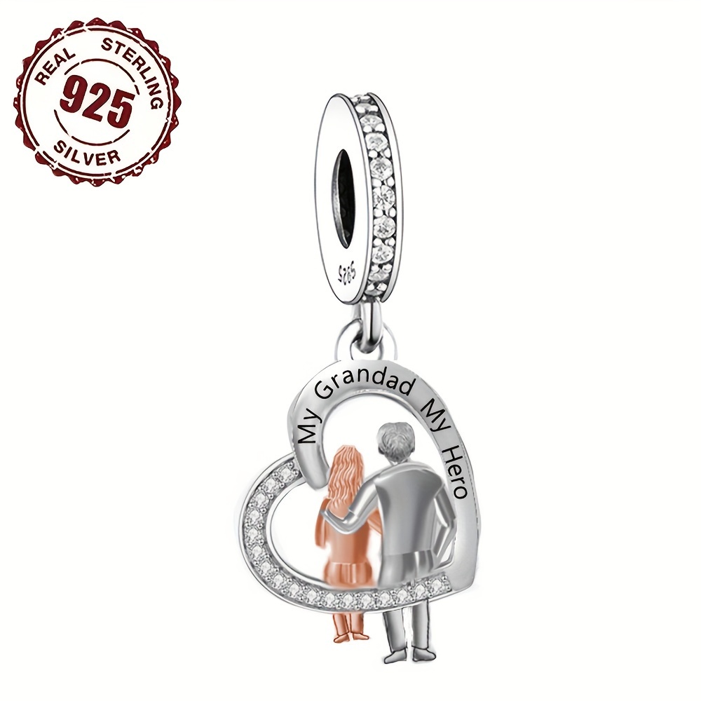 925 Silver My Grandad My Hero Heart Design Bracelet Charm