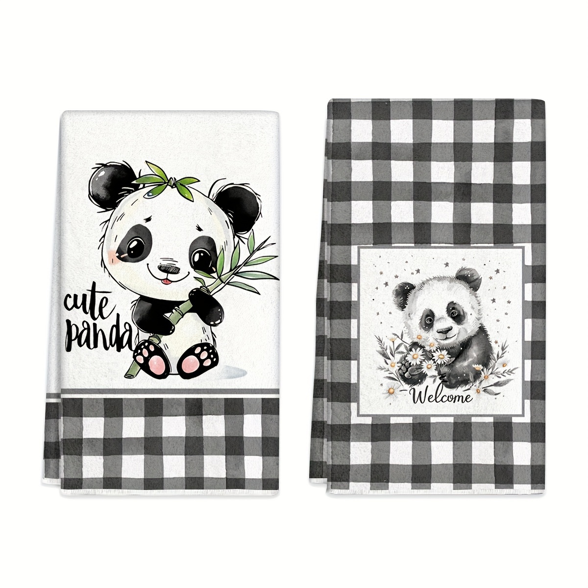 

2pcs, Hand Towel, Black And White Panda Kitchen Decorative Dish Towels, Absorbent Cloth Tea Towels For Cooking, Baking And Cleaning, Housewarming Gifts, Cleaning Supplies, Bathroom Supplies