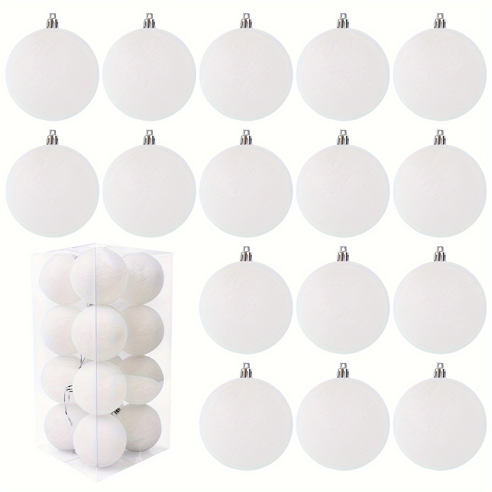 

16pcs White Christmas Ornaments - Tree, Wreath & Garland Decorations | Includes Hanging Hooks | Ideal For Holiday & Engagement Celebrations