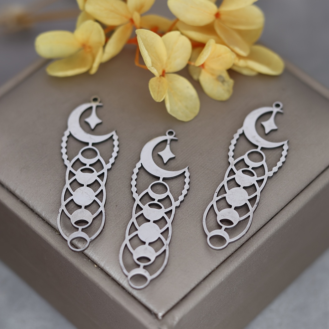 Image of 3pcs Moon Phase Charms For Jewelry Making Craft Vintage Tassels Earrings Necklace Stainless Steel Pendant Additions