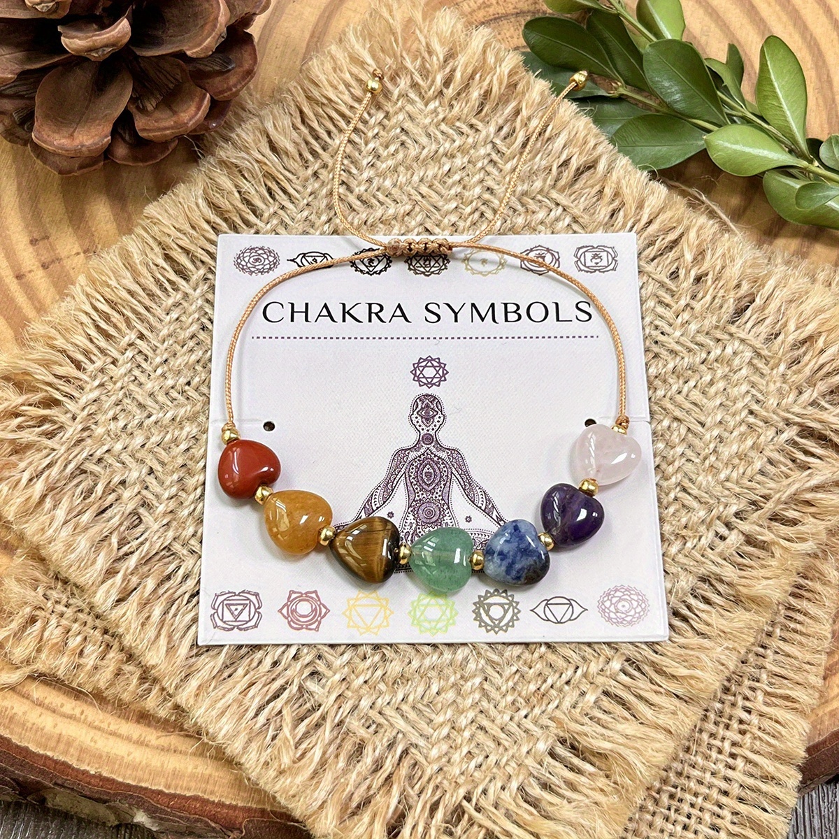 TEMU 1pc Bohemian 7 Chakra Woven Bracelet Beacelet With Amethyst, Eye, Green Aventurine, Heart Chakra Jewelry For Mindfulness & Love, Valentine's Day