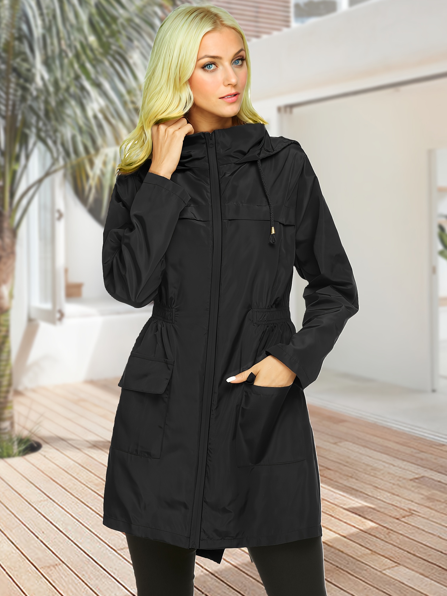 Long Rain Jacket Women GOKKILRW Mid Long Rain Coats For Women Zip