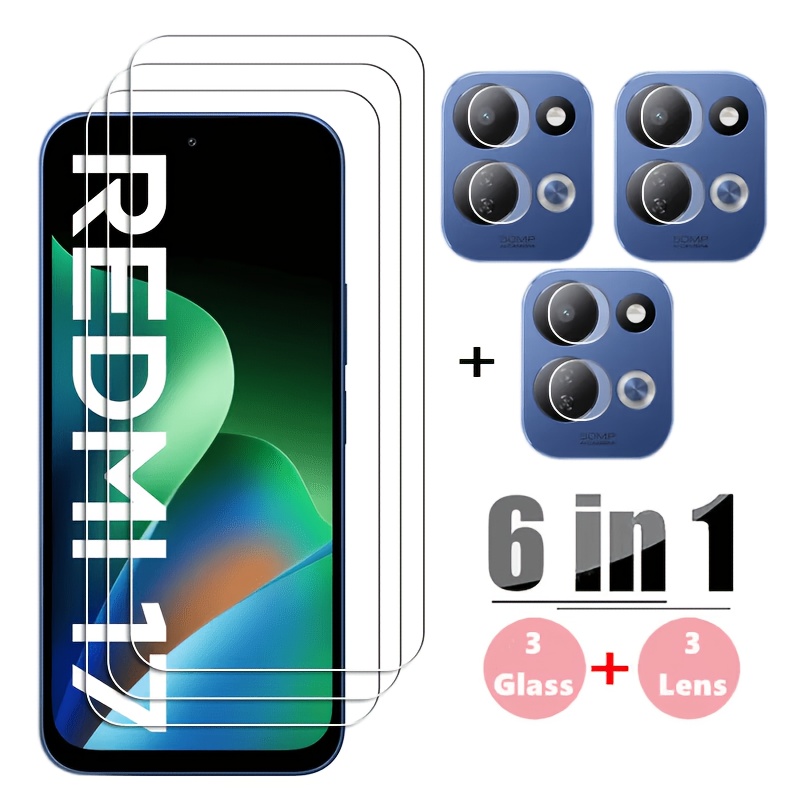 TEMU 6-en-1 Verre Trempé pour Xiaomi Redmi 17 4G 5G, Verre d'Écran pour Redmi 17, Protecteur d'Écran HD, Film de Protection d'Objectif de Téléphone