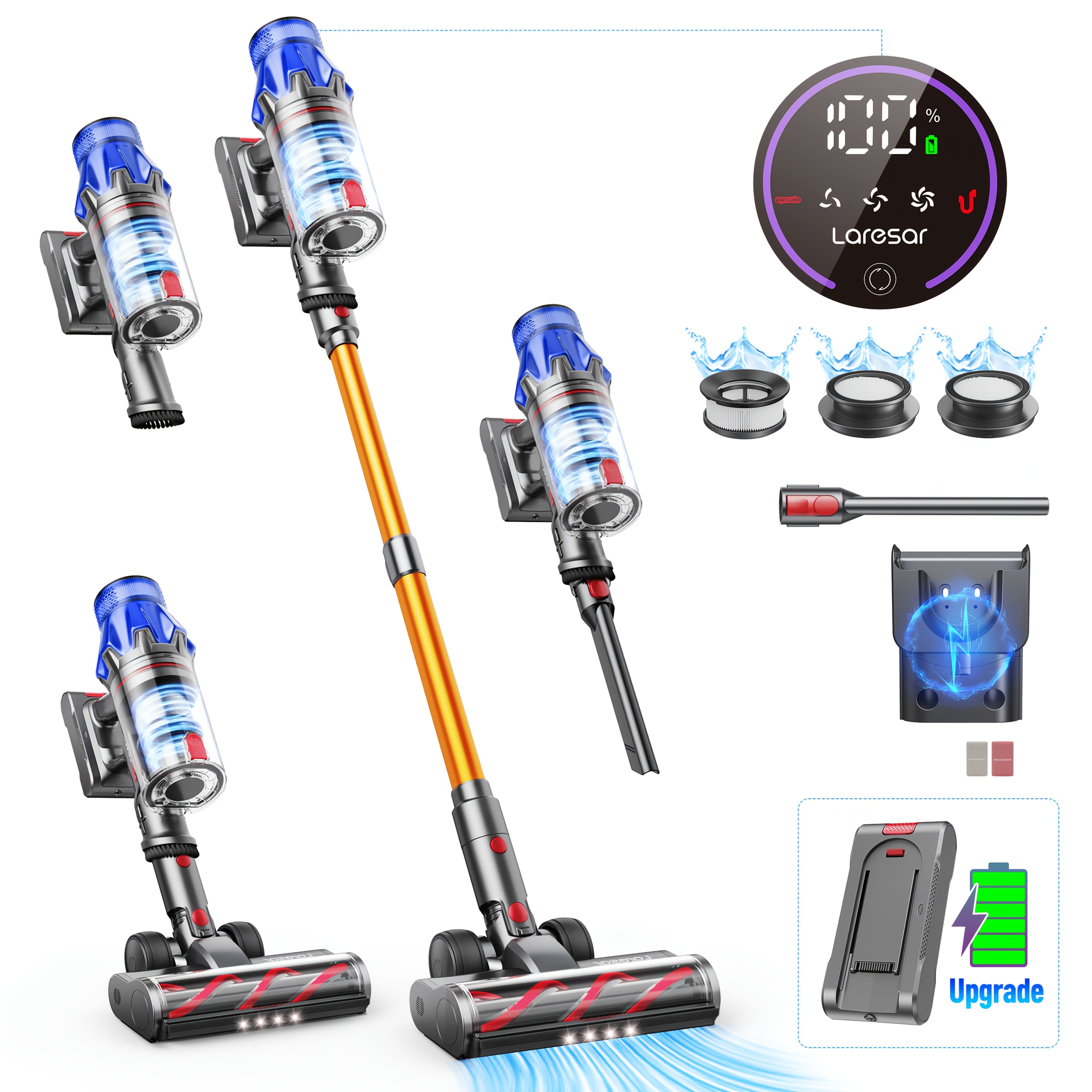Image of Laresar V7s Cordless Vacuum Cleaner 90mins Max 650w Stick Vacuum Cleaners With Touch Display, Self-standing Handheld Vacuum With Charging Dock, 6-in-1 Vacuum Cleaner For Carpet/hard Floor/pet Hair