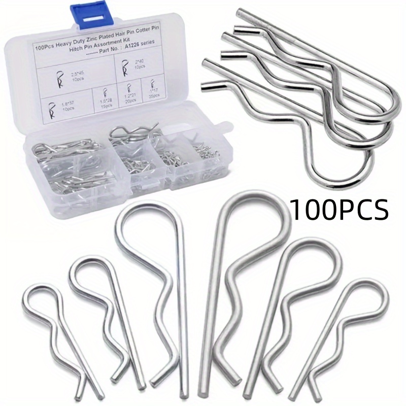 

100 Pcs Heavy Duty Zinc Plated R-type Split Pins - Hitch Pin Assortment Kit - Steel, R-type, Cotter Pins, Wave Latch Bolt Locking Pins, Tractor Clips, Mechanical Hitch Pins, Carbon Steel