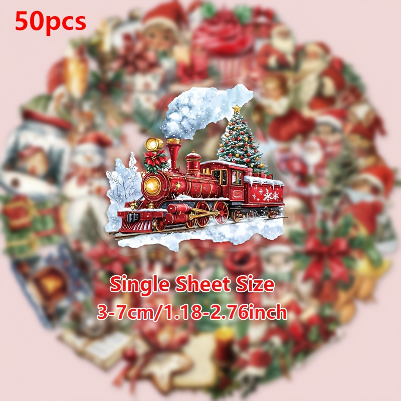 50 Sheets New Retro Christmas Graffiti Stickers, Transparent Pet Christmas Theme Stickers, Decoration Material Stickers, Instruments, Notebook Stickers, Christmas Gift