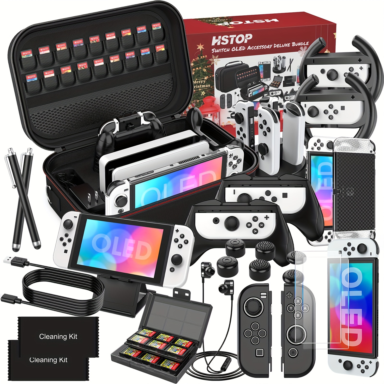 

28in 1 Switch Oled Gift Pack Suitable Switch Oled Protective Cover With Screen Protector Grip Cover Game Card Box Game Rack Steering Wheel Grip Screen Protector Protective Cover