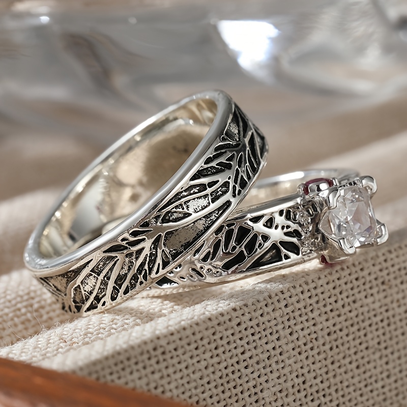 Luxury Synthetic Cubic Zirconia Tree Pattern Couple Rings