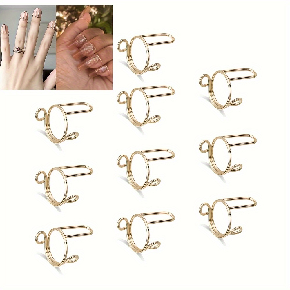 

10-pack Wearable Nail Art Clips Set, Adjustable Manicure Finger Rings, Easy Application & Removal, Comfortable Fit For Nail Polish Display & Diy Decoration