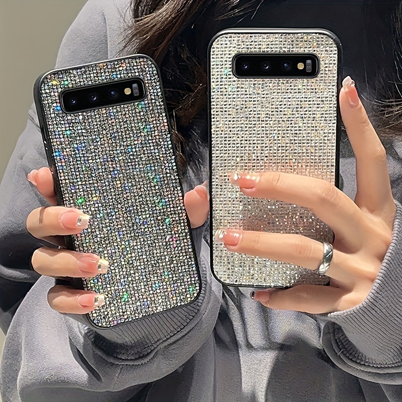 

Luxury Glitter Sequins Phone Case For Samsung Galaxy S10/s10 Plus, Fashionable Sparkle Grid Back Cover, Tpu Protective Basic Case