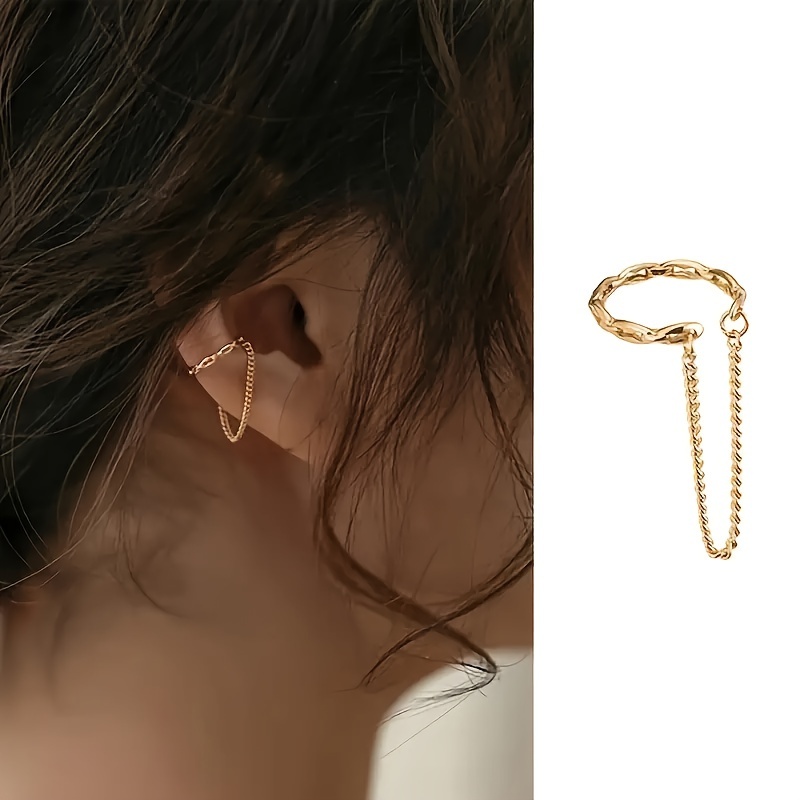 

Elegant Tassel Clip On Earrings, Trendy And Minimalist Non Piercing Chain Ear Cuff Ear , Perfect Stylish Jewelry Accessory