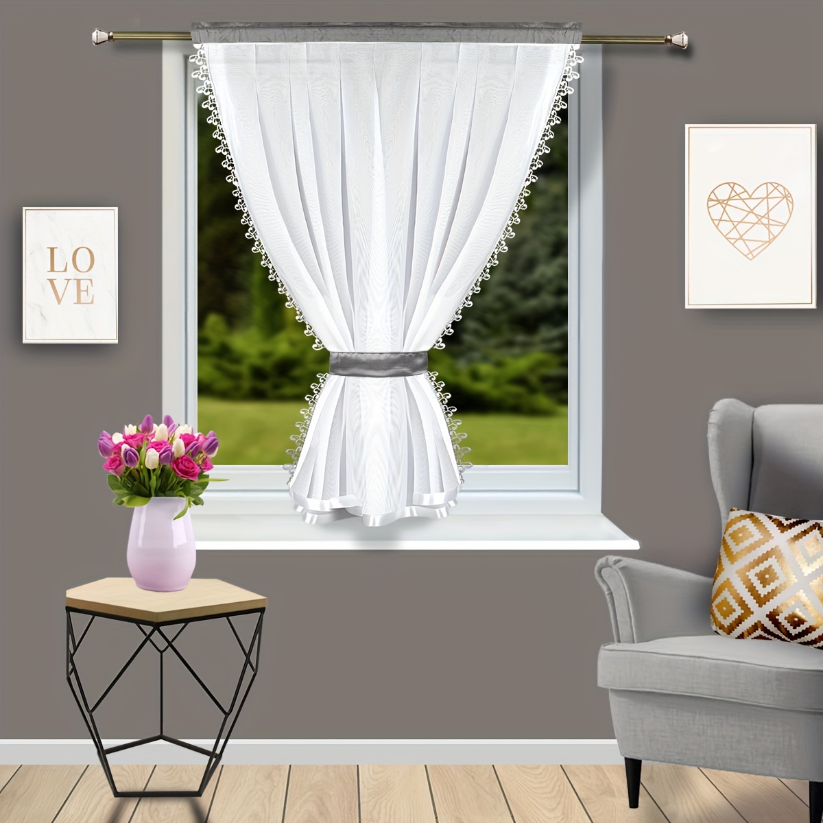 Image of 1pc Fhflyinghome Lag155 Model Yarn Lace Nordic Style Bedroom Living Room Curtain Daily Festival Wedding Curtain Decoration Curtain