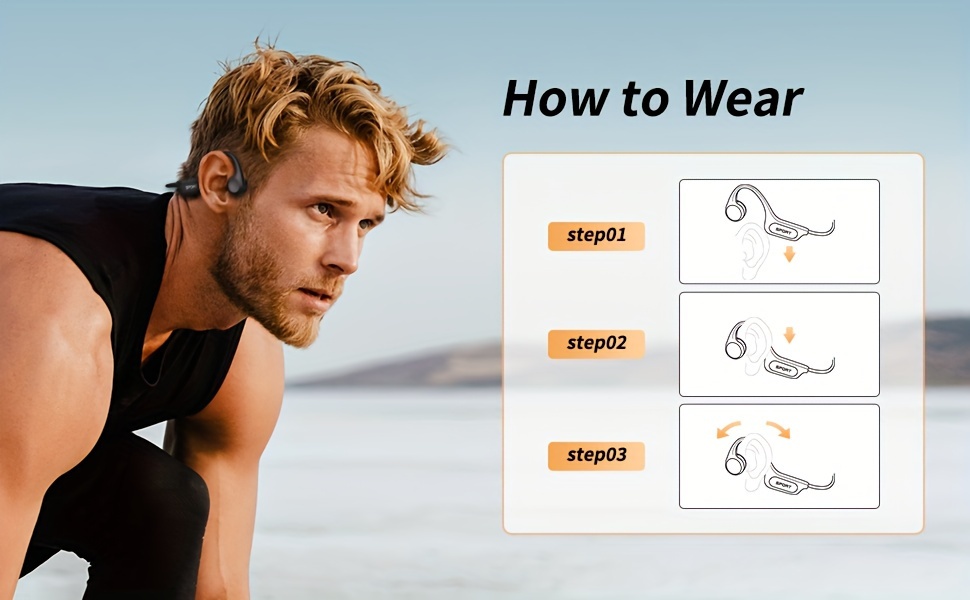 bone conduction headphones wireless 5 3 open ear headphones with mic premium loud sound 8hrs playtime headphones sports headset for running cycling walking details 3