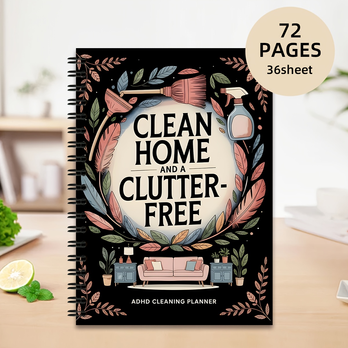TEMU 1 cuaderno diseñado para la estética y el TDAH, que contiene un planificador de limpieza, con de y diarios, semanales, mensuales y anuales para