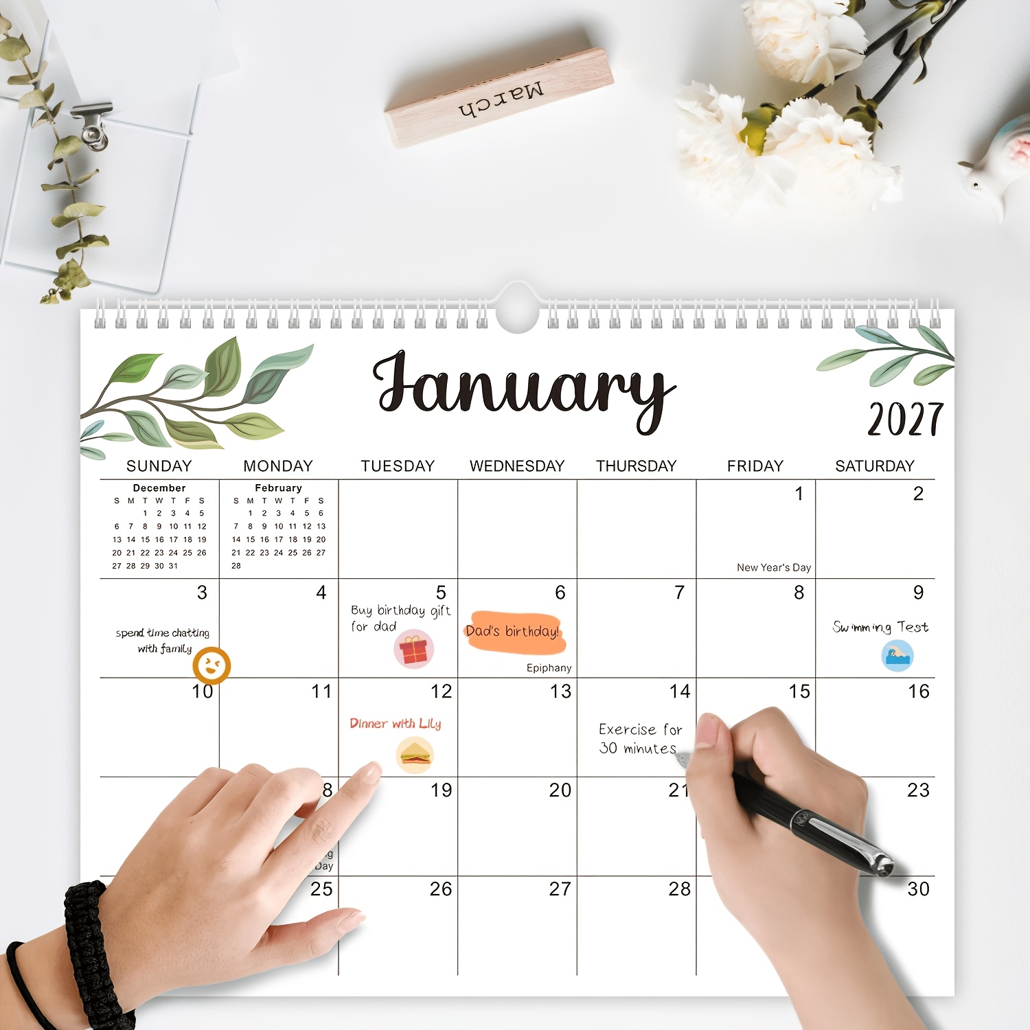 TEMU 1 Pack Calendrier Mural Style Forêt 2027, Calendrier Extra Large 18 Mois Croisés, Grand Grille pour une Enregistrement et une Planification