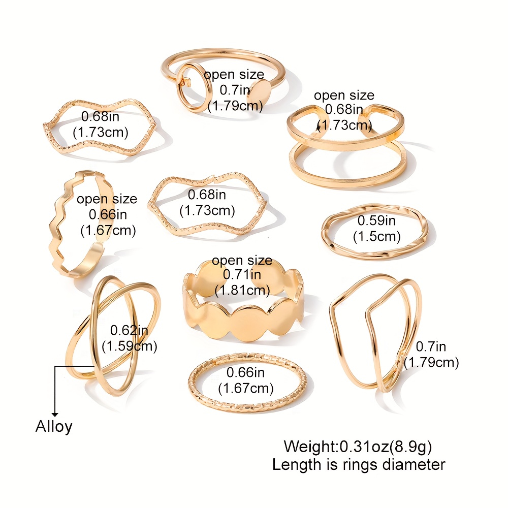 10pc Ripple Cross Stackable Ring Set — Versatile Daily Wear